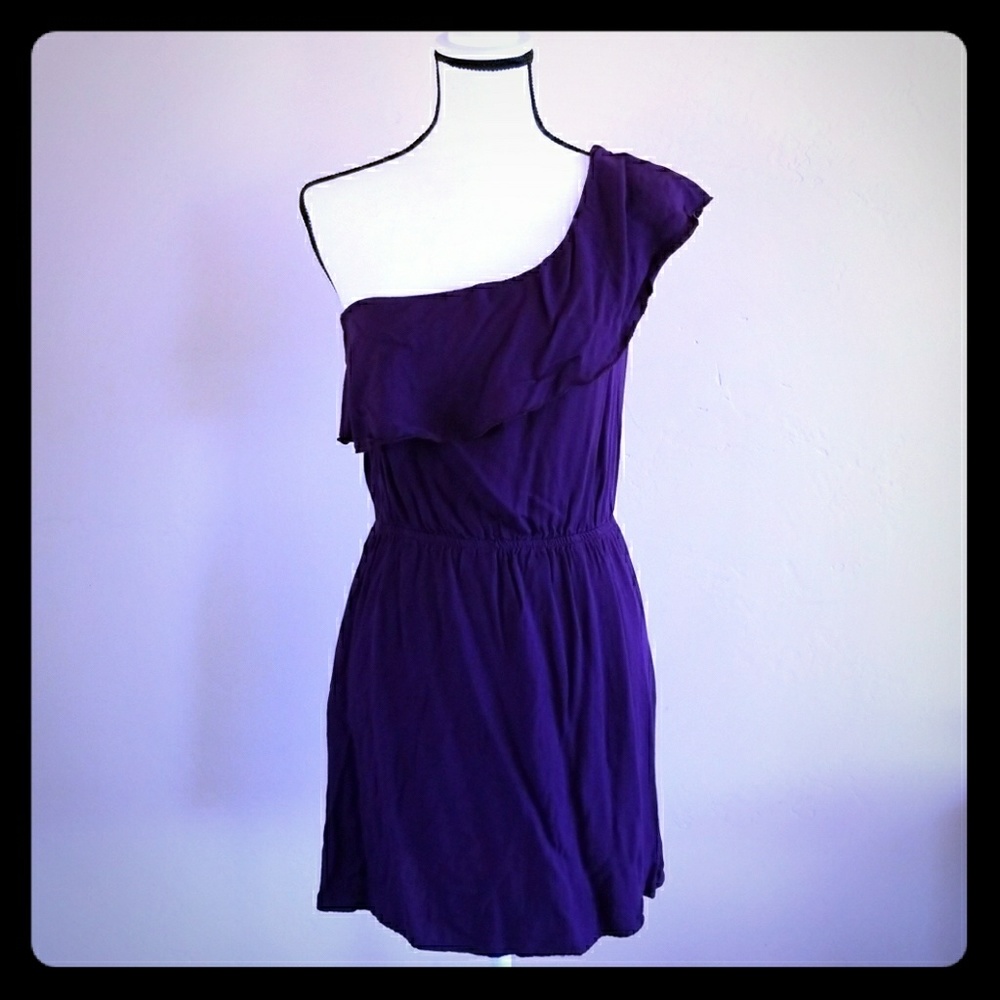 Purple One Shoulder Ruffle Dress